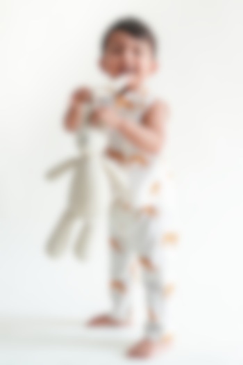 White Cotton Printed Jhabla Set For Kids by Tiber Taber at Pernia's Pop Up Shop