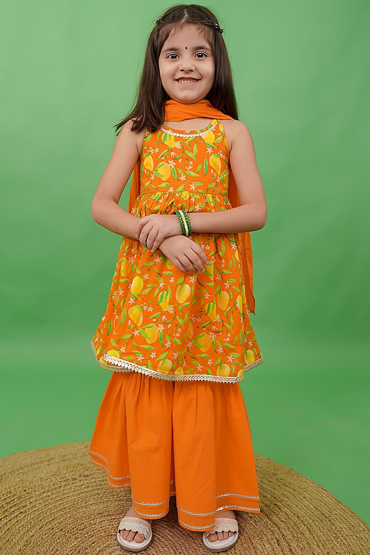 Orange Sharara Set In Pure Cotton For Girls by Tiber Taber at Pernia's Pop Up Shop