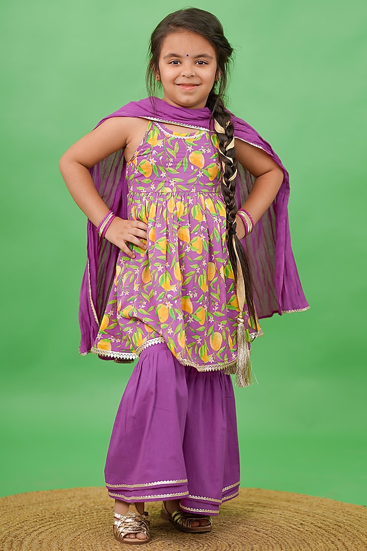 Purple Sharara Set In Pure Cotton For Girls by Tiber Taber