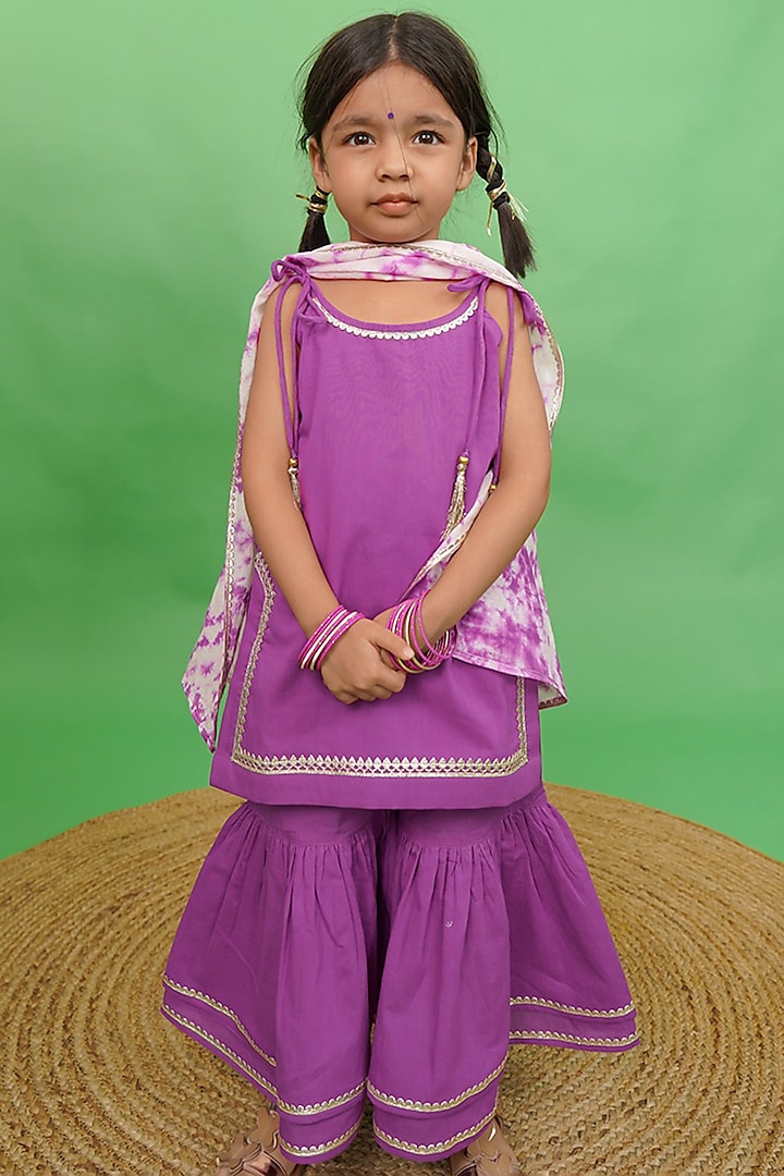 Purple Pure Cotton Sharara Set For Girls by Tiber Taber