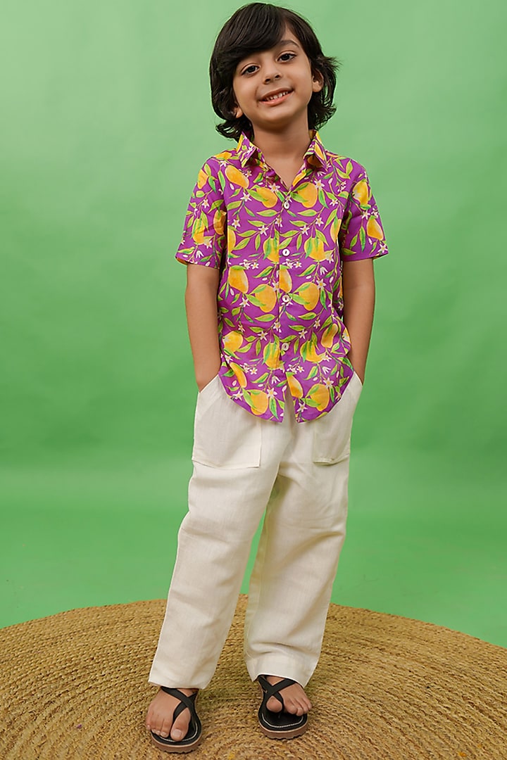 Purple Printed Shirt For Boys by Tiber Taber