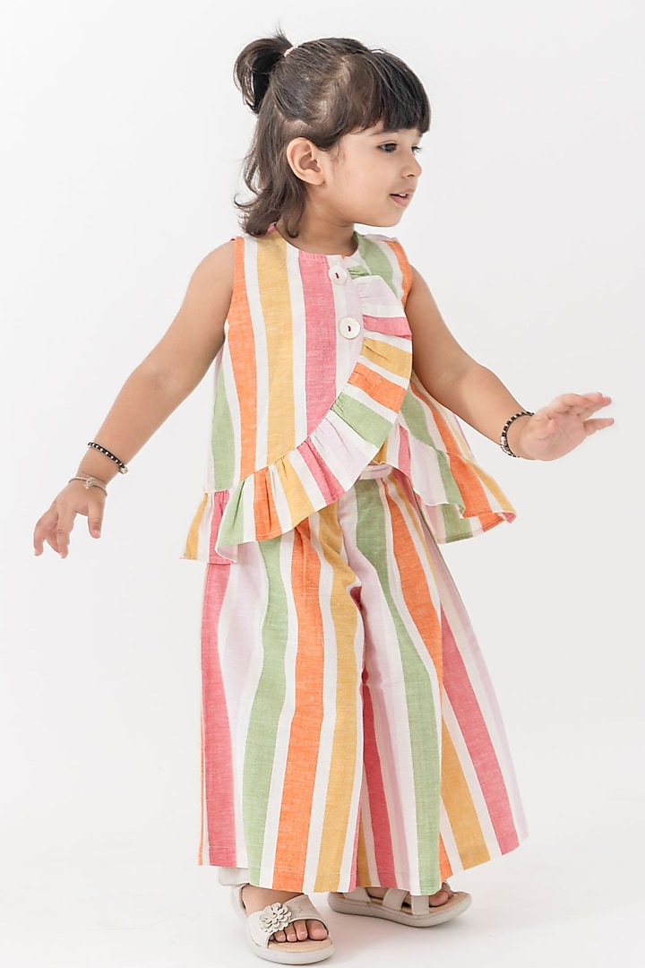 Multi-Colored Cotton Stripes Printed Flared Culotte Pant Set For Girls by Tiber Taber at Pernia's Pop Up Shop