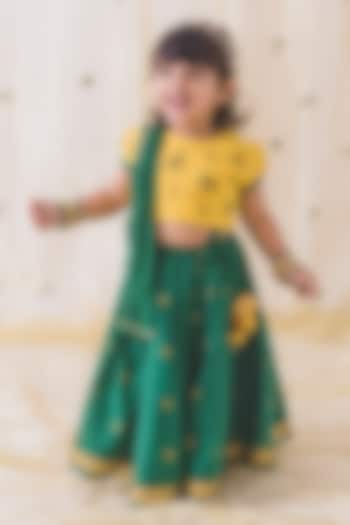 Green Cotton Embroidered Lehenga Set For Girls by Tiber Taber at Pernia's Pop Up Shop