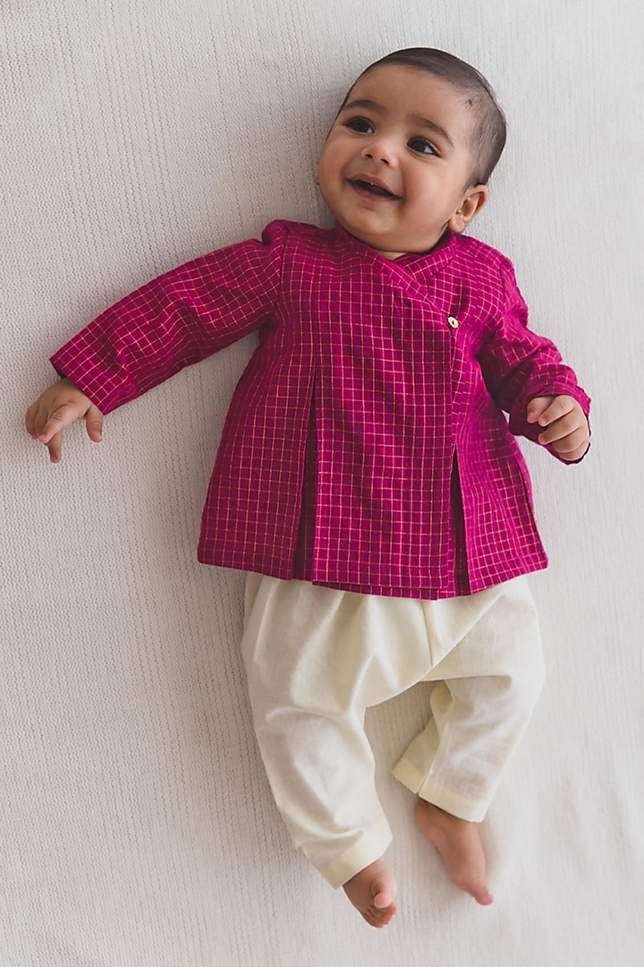 Purple Cotton Printed Jhabla Set For Kids by Tiber Taber at Pernia's Pop Up Shop