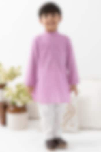 Purple Cotton Lurex Striped Kurta Set For Boys by Tiber Taber
