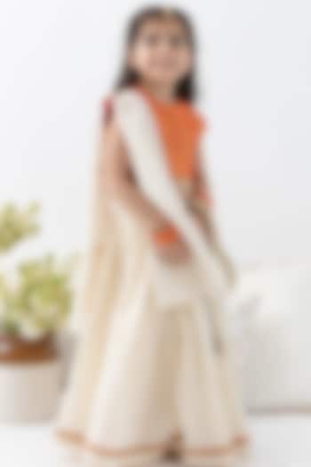 Off-White Cotton Lurex Lehenga Set For Girls by Tiber Taber at Pernia's Pop Up Shop