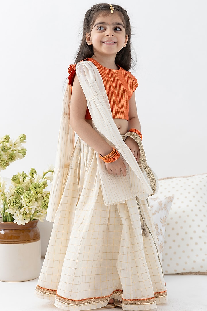 Off-White Cotton Lurex Lehenga Set For Girls by Tiber Taber at Pernia's Pop Up Shop