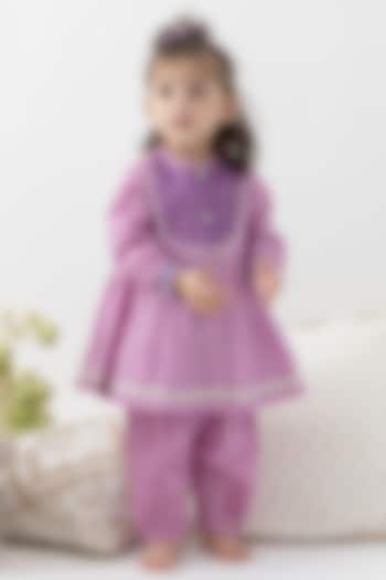 Purple Cotton Lurex Striped Kurta Set For Girls by Tiber Taber at Pernia's Pop Up Shop