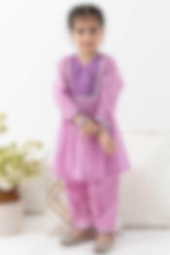 Purple Cotton Lurex Striped Kurta Set For Girls by Tiber Taber at Pernia's Pop Up Shop