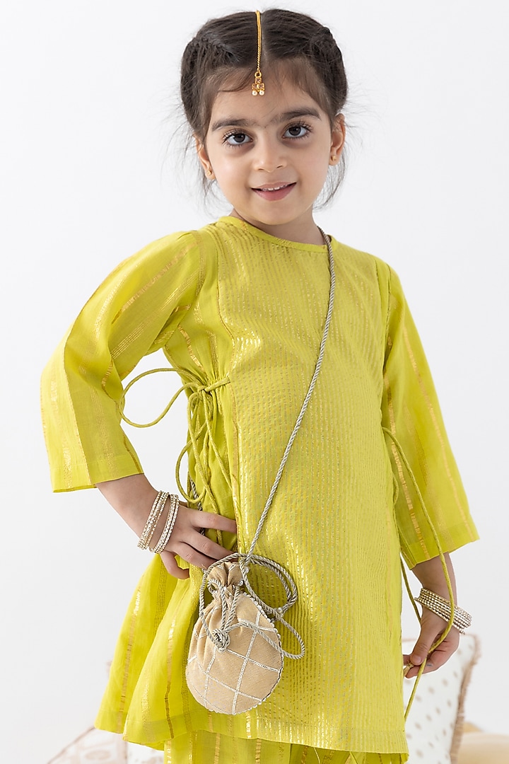 Beige Cotton Lurex Potli For Girls by Tiber Taber at Pernia's Pop Up Shop