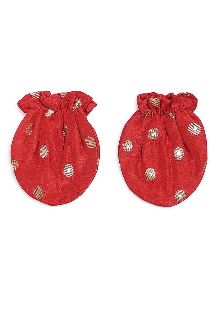 Red Cotton Silk Chanderi Embroidered Angrakha Kurta Set For Girls by Tiber Taber at Pernia's Pop Up Shop