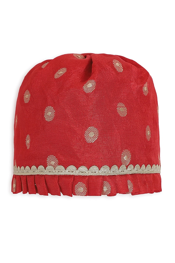 Red Cotton Silk Chanderi Embroidered Angrakha Kurta Set For Girls by Tiber Taber at Pernia's Pop Up Shop