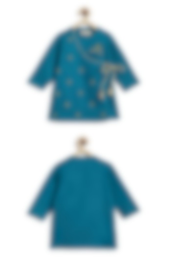 Blue Soft Cotton Flute Embroidered Kurta Set For Boys by Tiber Taber at Pernia's Pop Up Shop