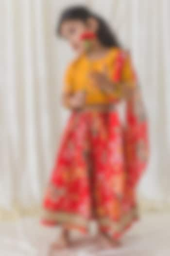 Red Soft Cotton Floral Printed Lehenga Set For Girls by Tiber Taber at Pernia's Pop Up Shop