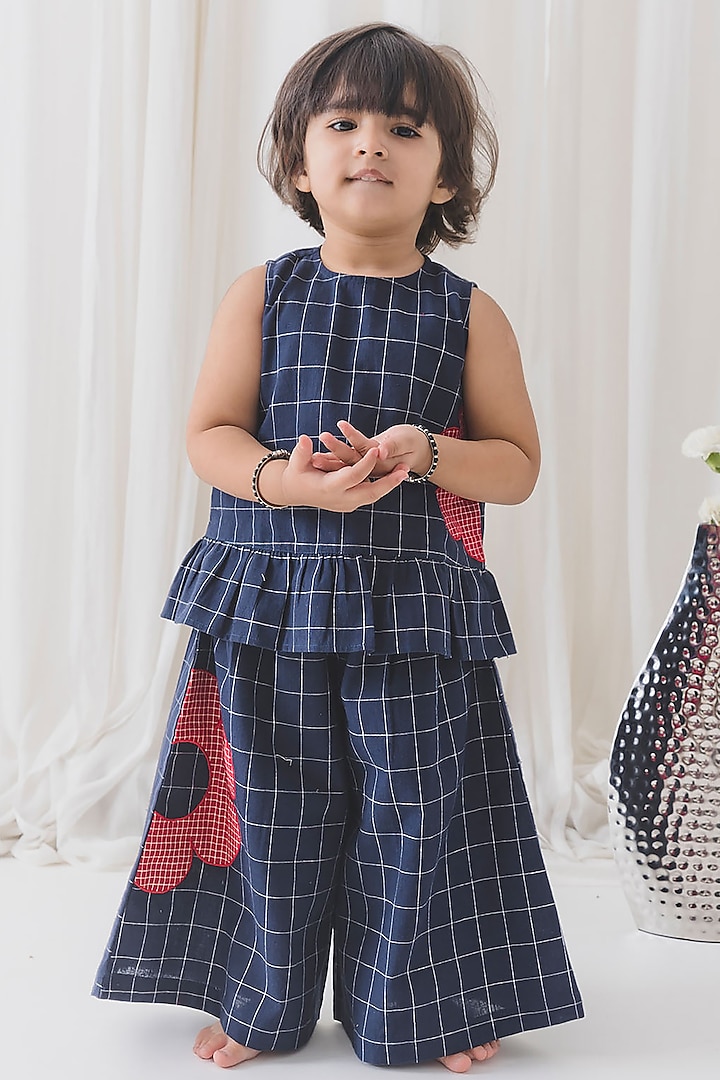 Blue Cotton Floral Applique Co-Ord Set For Girls by Tiber Taber at Pernia's Pop Up Shop