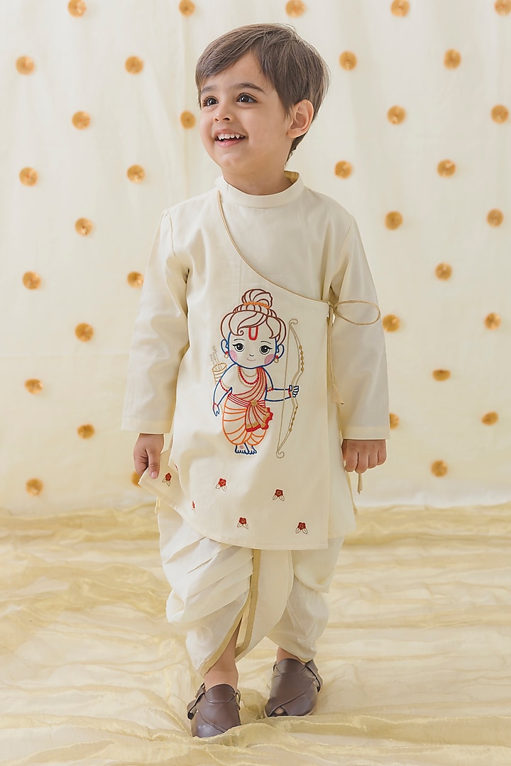 Cream Cotton Dhoti Set For Boys by Tiber Taber