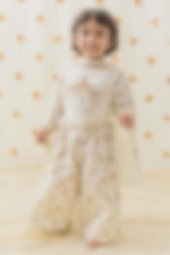 Cream Cotton Satin Embroidered & Floral Printed Co-ord Set For Girls by Tiber Taber at Pernia's Pop Up Shop