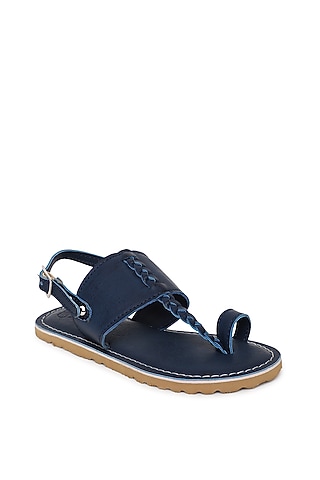 Midnight Blue Handcrafted Kolhapuri Sandals For Boys by Tiber Taber - Footwear