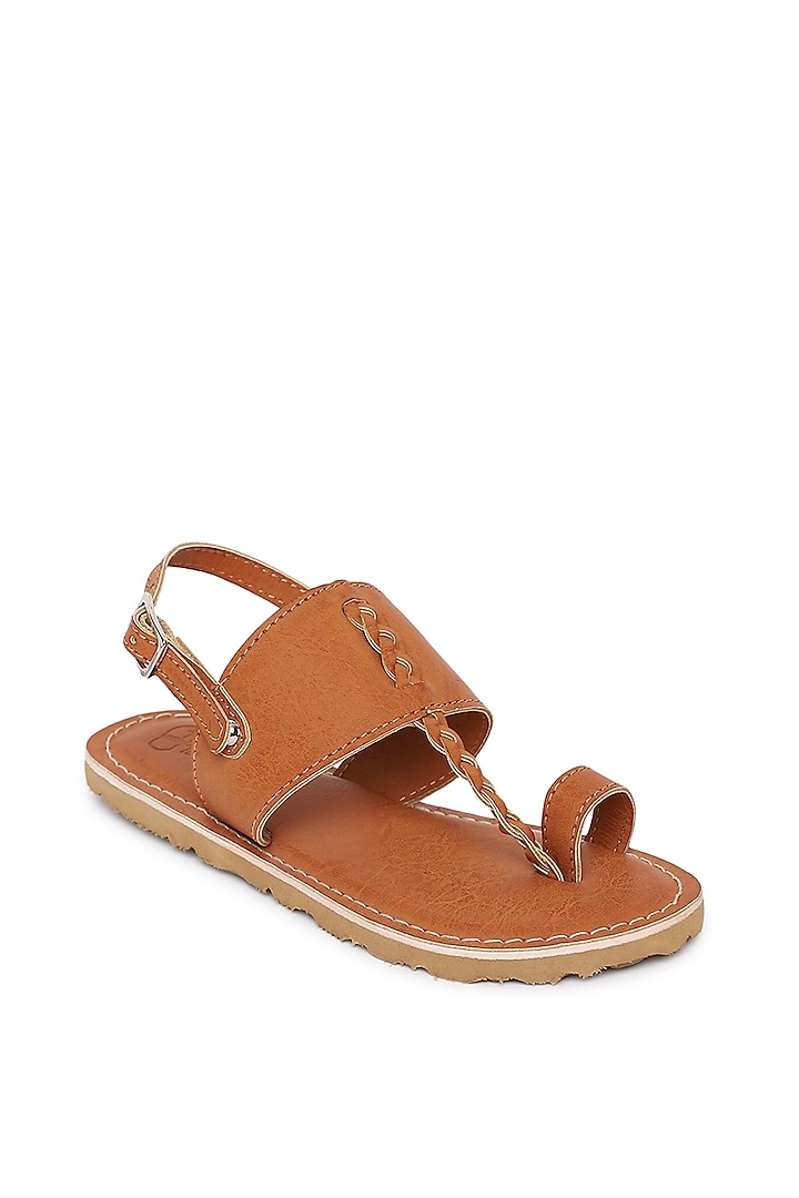 Tan Brown Handcrafted Kolhapuri Sandals For Boys by Tiber Taber - Footwear