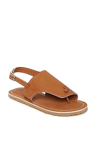 Brown Faux Leather Handcrafted Kolhapuri Sandals For Boys by Tiber Taber - Footwear
