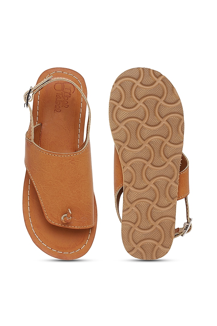 Brown Faux Leather Handcrafted Kolhapuri Sandals For Boys by Tiber Taber - Footwear at Pernia's Pop Up Shop