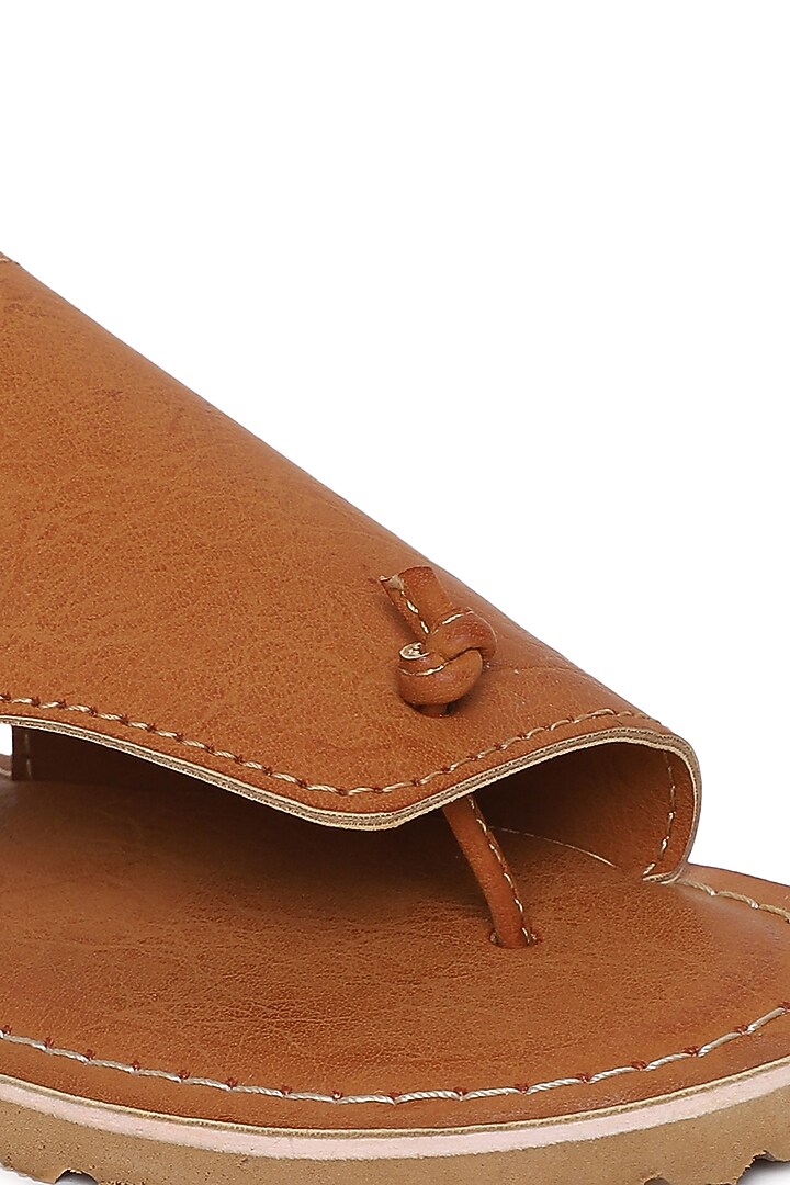 Brown Faux Leather Handcrafted Kolhapuri Sandals For Boys by Tiber Taber - Footwear at Pernia's Pop Up Shop