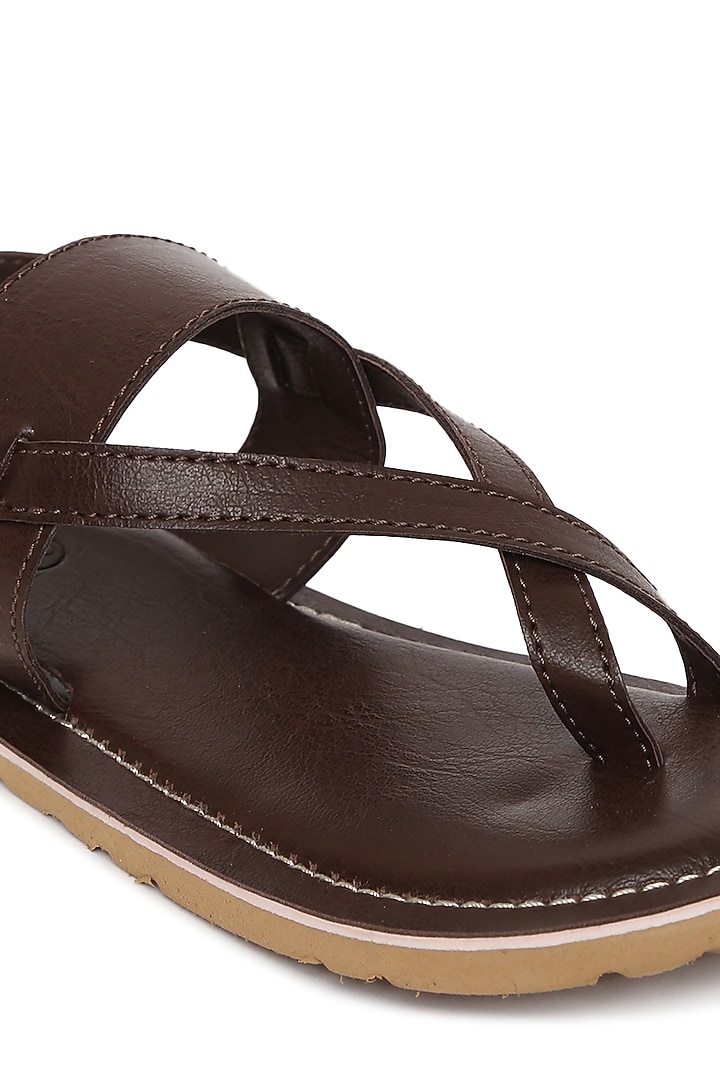 Brown Handcrafted Kolhapuri Sandals In Faux Leather For Boys by Tiber Taber - Footwear at Pernia's Pop Up Shop