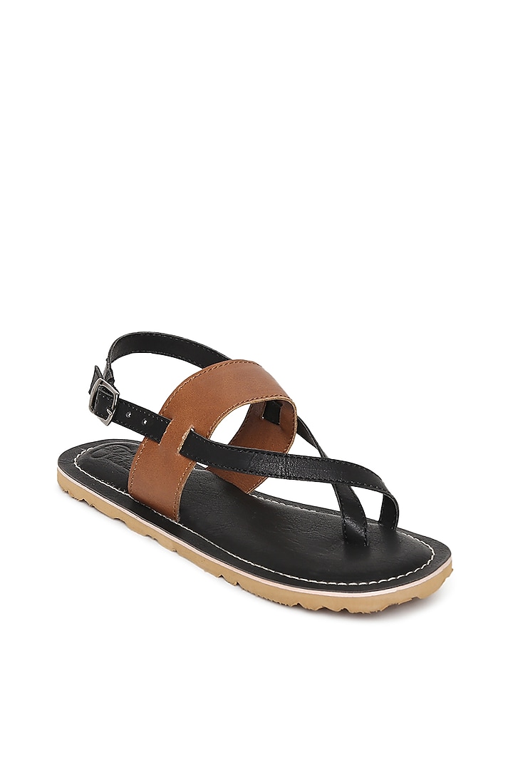 Black Handcrafted Kolhapuri Sandals For Boys by Tiber Taber - Footwear at Pernia's Pop Up Shop