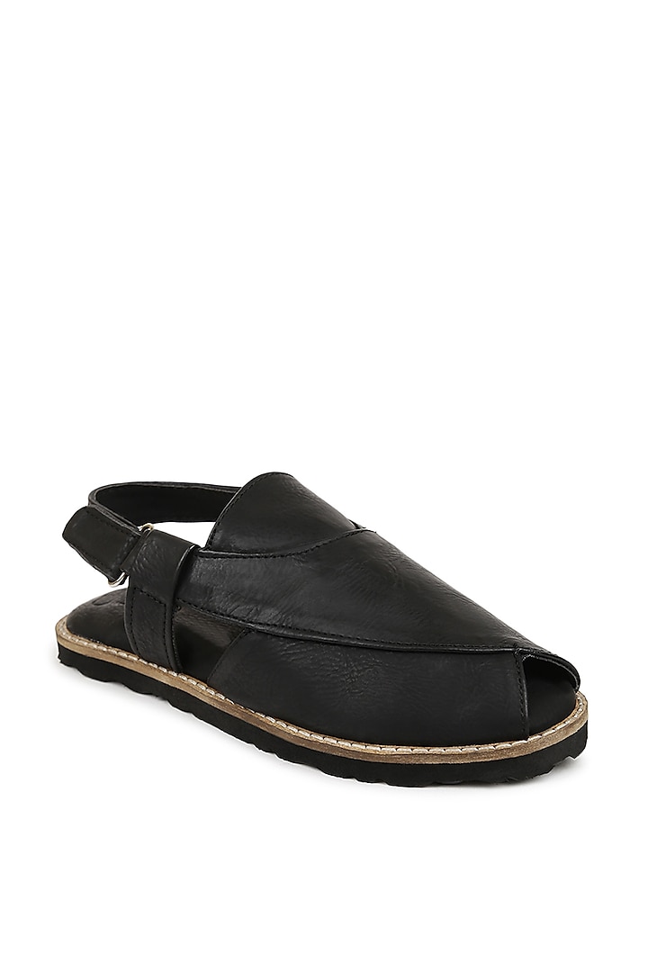 Black Faux Leather Peshawari Shoes For Boys by Tiber Taber - Footwear