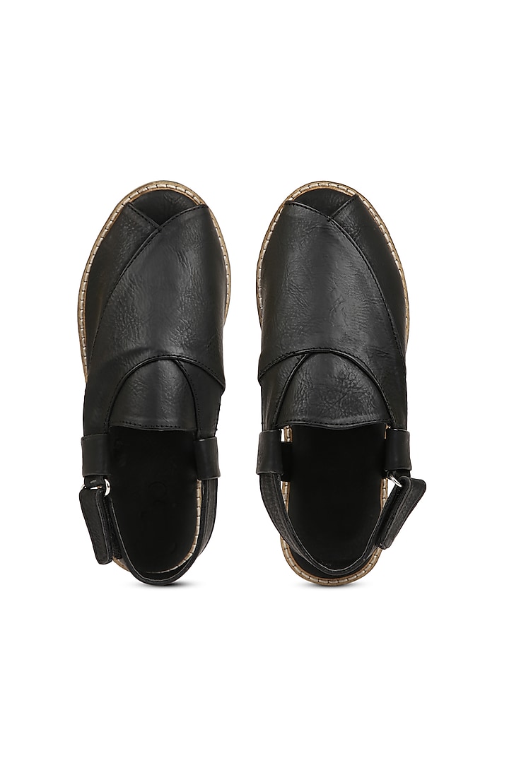 Black Faux Leather Peshawari Shoes For Boys by Tiber Taber - Footwear at Pernia's Pop Up Shop