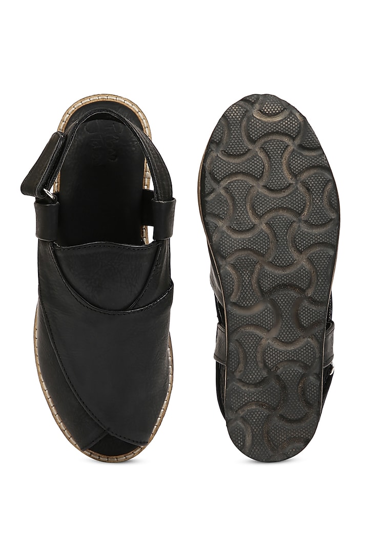 Black Faux Leather Peshawari Shoes For Boys by Tiber Taber - Footwear at Pernia's Pop Up Shop