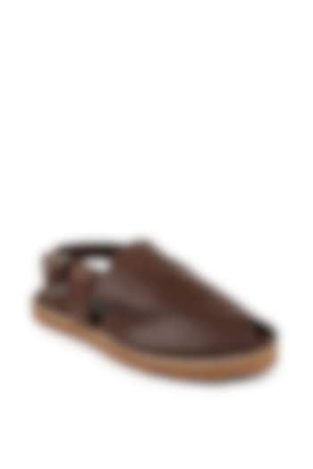 Brown Faux Leather Peshawari Shoes For Boys by Tiber Taber - Footwear