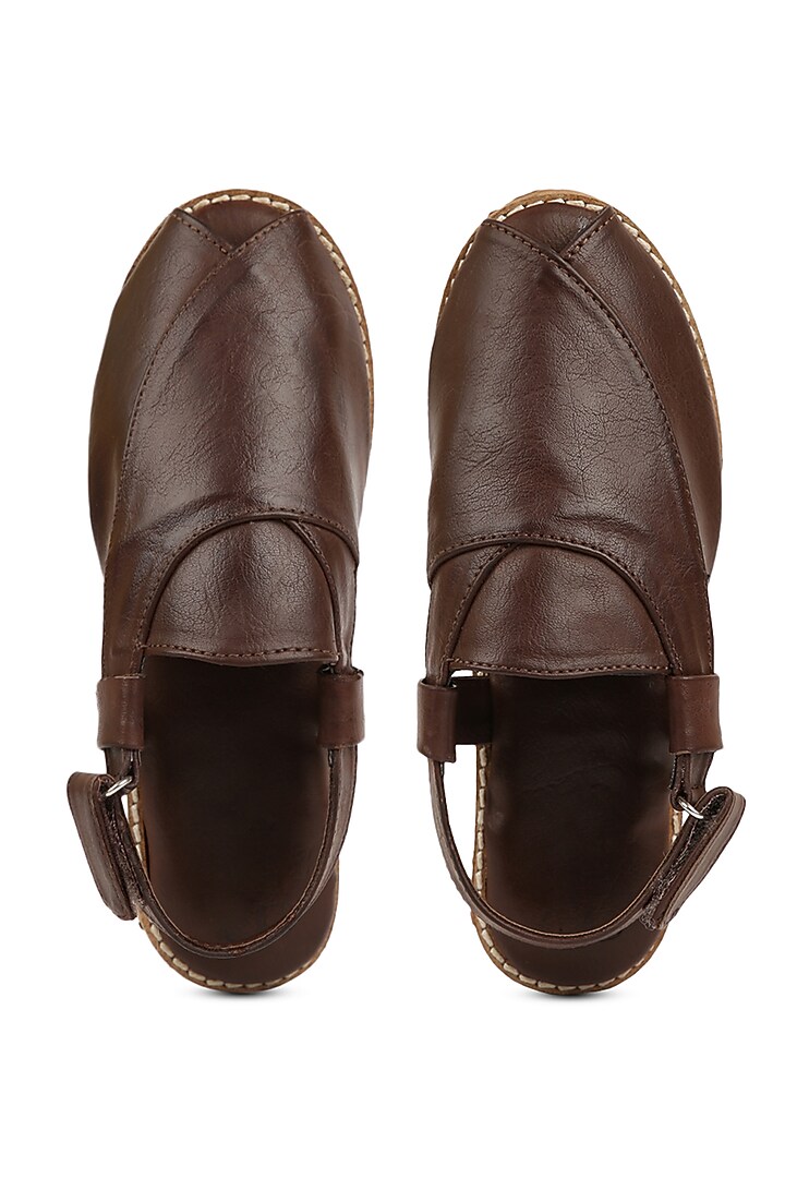 Brown Faux Leather Peshawari Shoes For Boys by Tiber Taber - Footwear at Pernia's Pop Up Shop