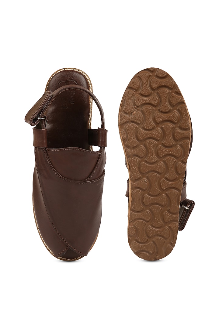 Brown Faux Leather Peshawari Shoes For Boys by Tiber Taber - Footwear at Pernia's Pop Up Shop