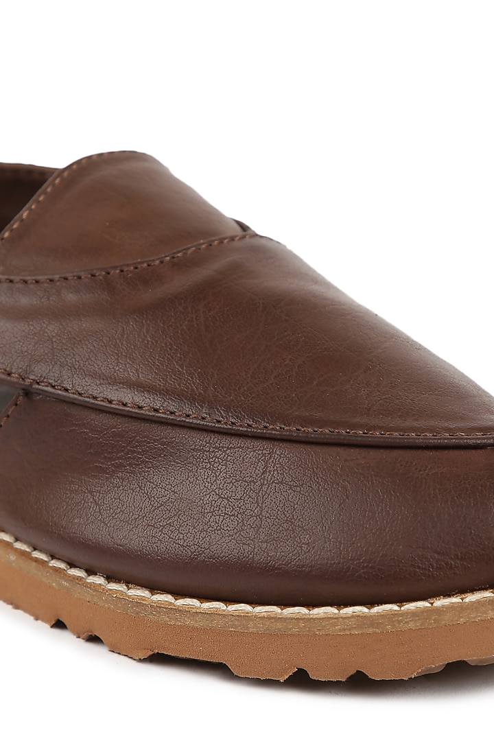 Brown Faux Leather Peshawari Shoes For Boys by Tiber Taber - Footwear at Pernia's Pop Up Shop