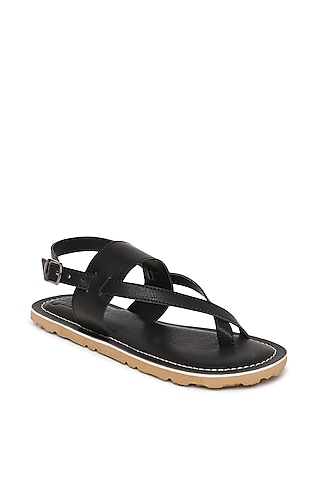 Black Handcrafted Nawab Sandals For Boys by Tiber Taber - Footwear