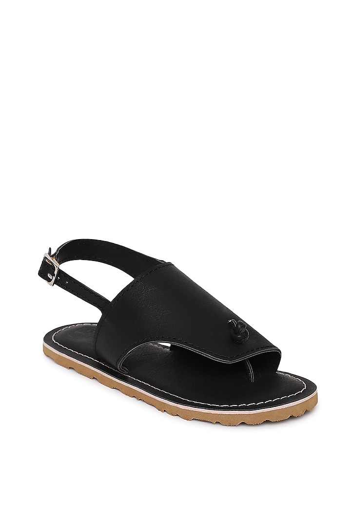 Black Handcrafted Sandals For Boys by Tiber Taber - Footwear