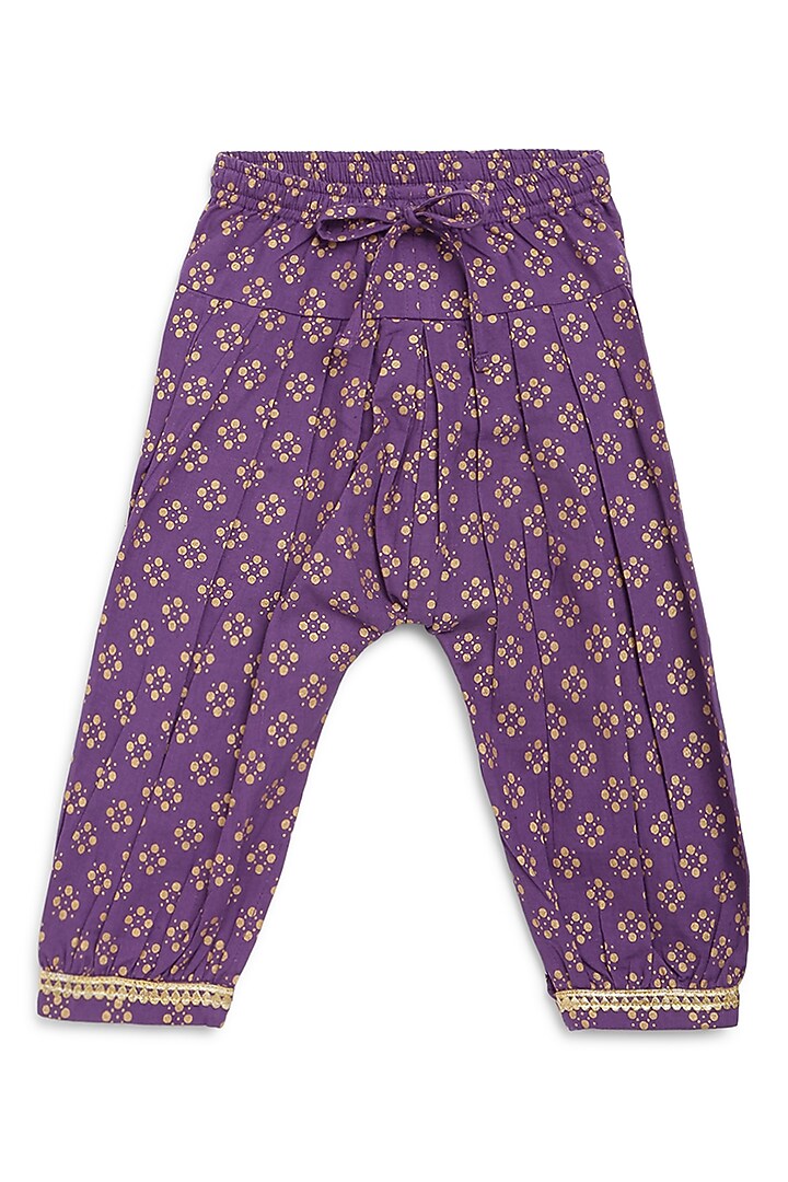 Purple Cotton Silk Chanderi Embroidered Angrakha Kurta Set For Girls by Tiber Taber at Pernia's Pop Up Shop
