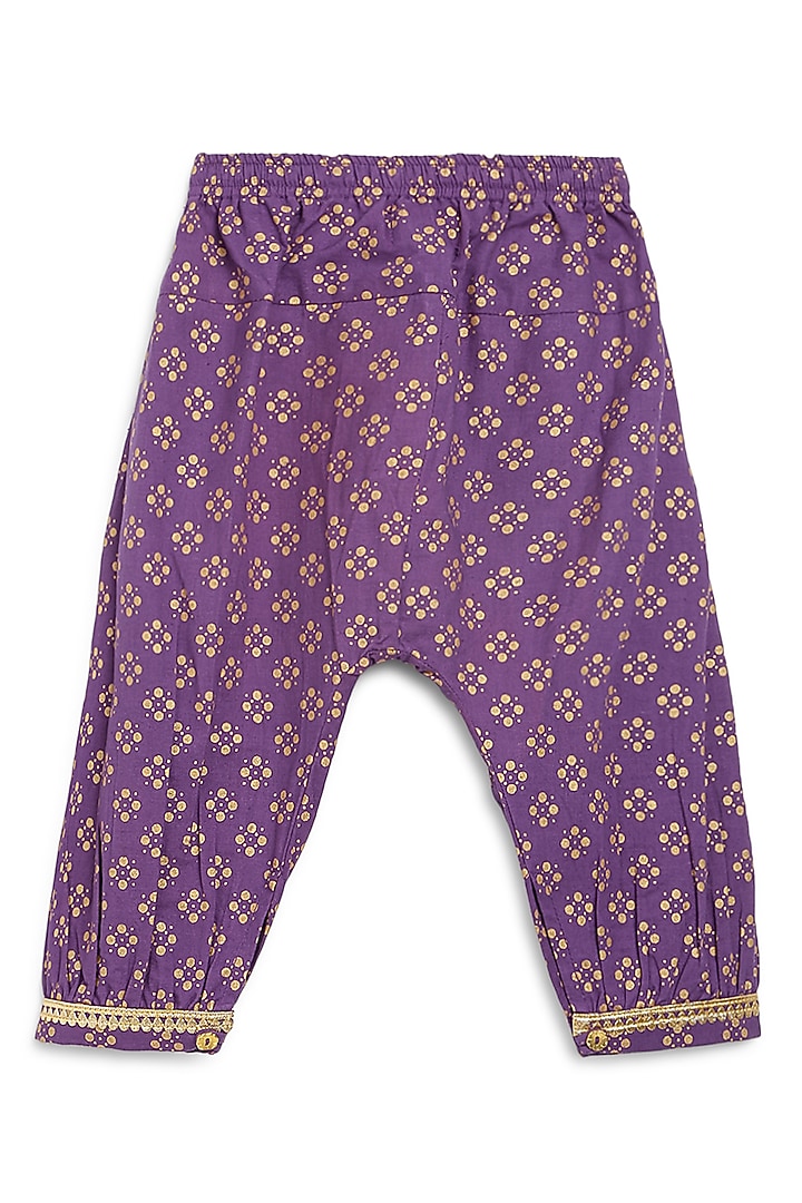 Purple Cotton Silk Chanderi Embroidered Angrakha Kurta Set For Girls by Tiber Taber at Pernia's Pop Up Shop