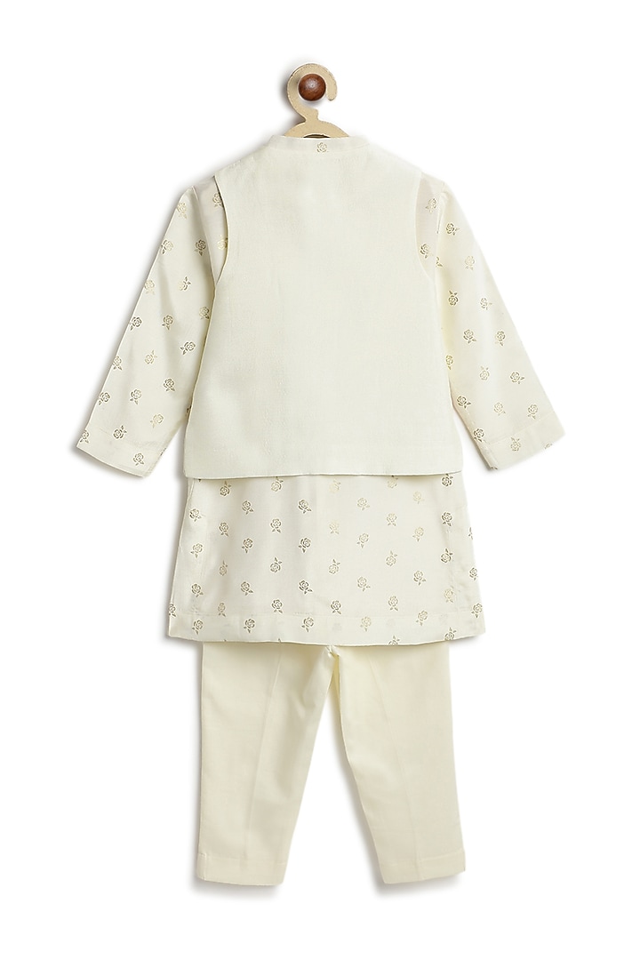 Cream Viscose Floral Embroidered Bundi Jacket For Boys by Tiber Taber at Pernia's Pop Up Shop