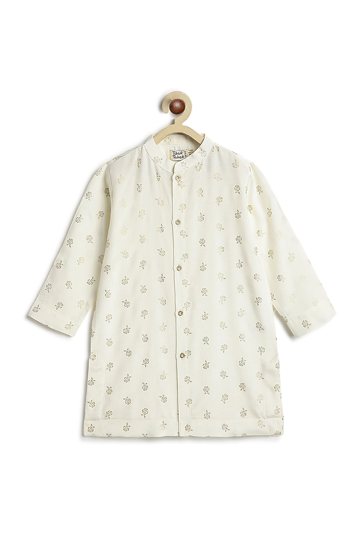 Cream Viscose Floral Embroidered Bundi Jacket For Boys by Tiber Taber at Pernia's Pop Up Shop