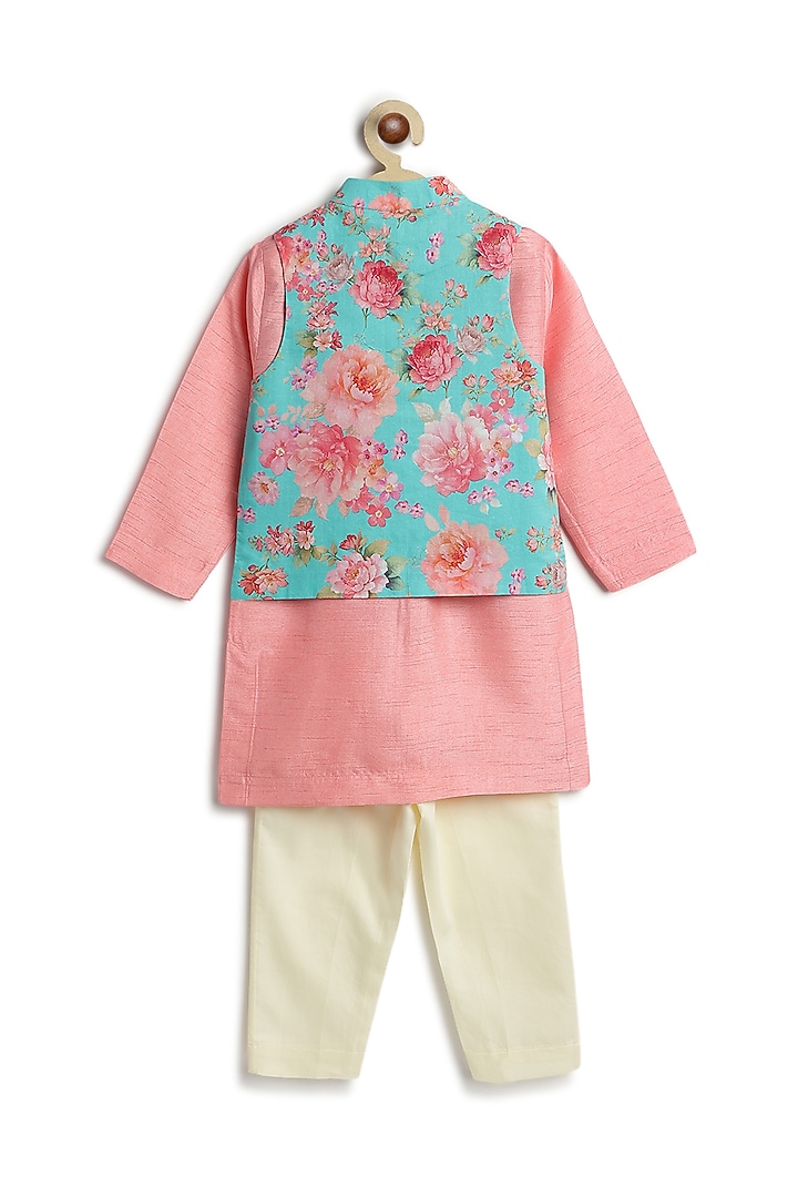 Pink Viscose Floral Printed Bundi Jacket For Boys by Tiber Taber at Pernia's Pop Up Shop