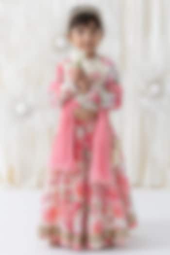 Cream Cotton Floral Printed Lehenga Set For Girls by Tiber Taber at Pernia's Pop Up Shop