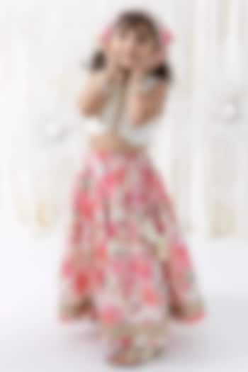 Cream Cotton Floral Printed Lehenga Set For Girls by Tiber Taber at Pernia's Pop Up Shop