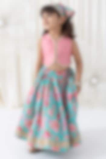 Pink Cotton Floral Printed Lehenga Set For Girls by Tiber Taber at Pernia's Pop Up Shop
