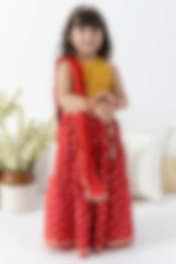 Red Cotton Bandhani Printed Lehenga Set For Girls by Tiber Taber at Pernia's Pop Up Shop