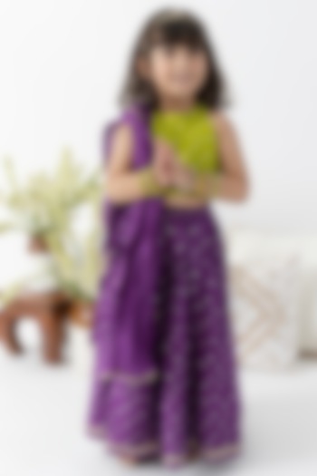 Purple Cotton Bandhani Printed Lehenga Set For Girls by Tiber Taber at Pernia's Pop Up Shop