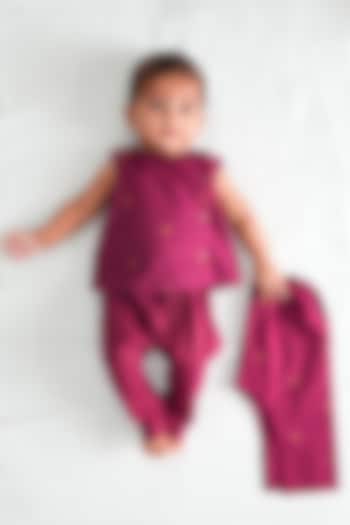 Purple Cotton Polka Dot Printed Jhabla Set For Kids by Tiber Taber at Pernia's Pop Up Shop