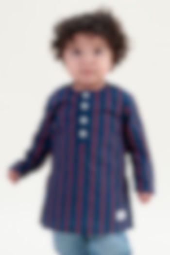 Blue Cotton Striped Printed Kurta For Boys by Tiber Taber at Pernia's Pop Up Shop
