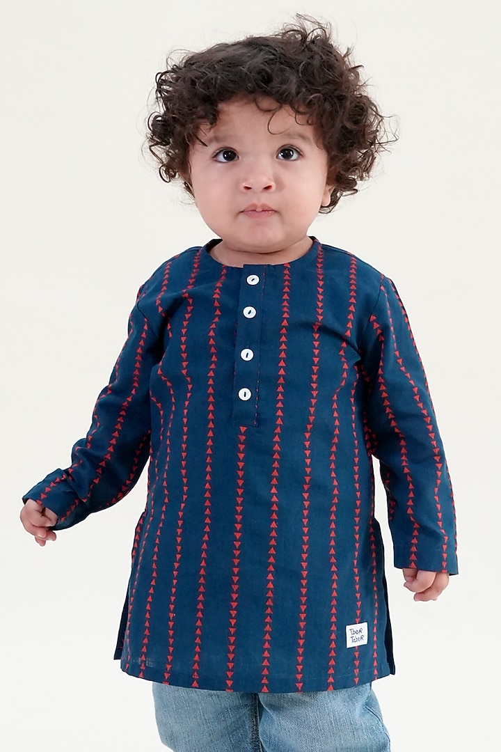 Blue Cotton Striped Printed Kurta For Boys by Tiber Taber at Pernia's Pop Up Shop